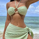 3pcs Solid Color Stripe Swimsuit Sexy Summer Beach Bikini Set Womens Clothing - EX-STOCK CANADA