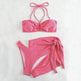 3pcs Solid Color Stripe Swimsuit Sexy Summer Beach Bikini Set Womens Clothing - EX-STOCK CANADA