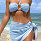 3pcs Solid Color Stripe Swimsuit Sexy Summer Beach Bikini Set Womens Clothing - EX-STOCK CANADA