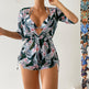 3pcs V-neck Swimsuit Suits Summer Leaf Print Waist-tie Bikini Fashion Long-sleeved Beach Sun-protection Clothing Womens - EX-STOCK CANADA