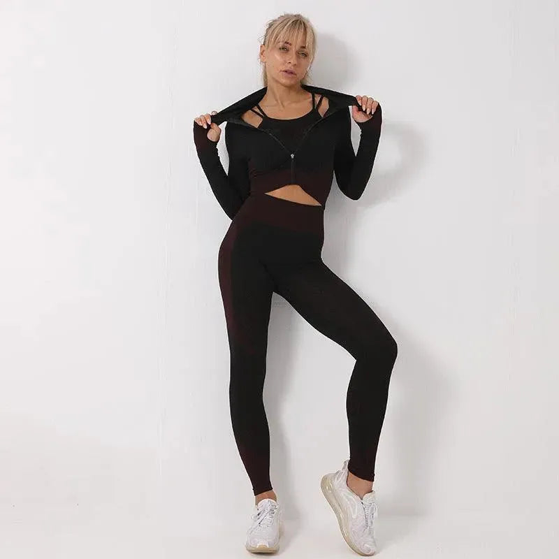 3PCS Yoga Set Seamless Sport Set Women Gym Clothing Leggings Women Crop Top Sports Bra Women Fitness Gym Set Womens Outfits Tracksuit - EX-STOCK CANADA