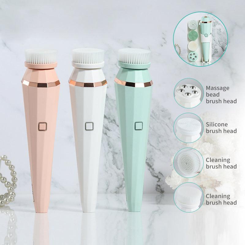 4 In 1 USB Rechargeable Electric Facial Cleansing Brush Soft Skin Care Portable Massager Face Brush Deep Cleaning Device - EX-STOCK CANADA