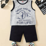 Summer Trendy Boys Letter Fist Print Sleeveless Casual Pants Suit Sleeveless two piece for boys Daddy and me outfit