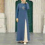 Muslim Women Plain Split Long sleeve Abaya Dress