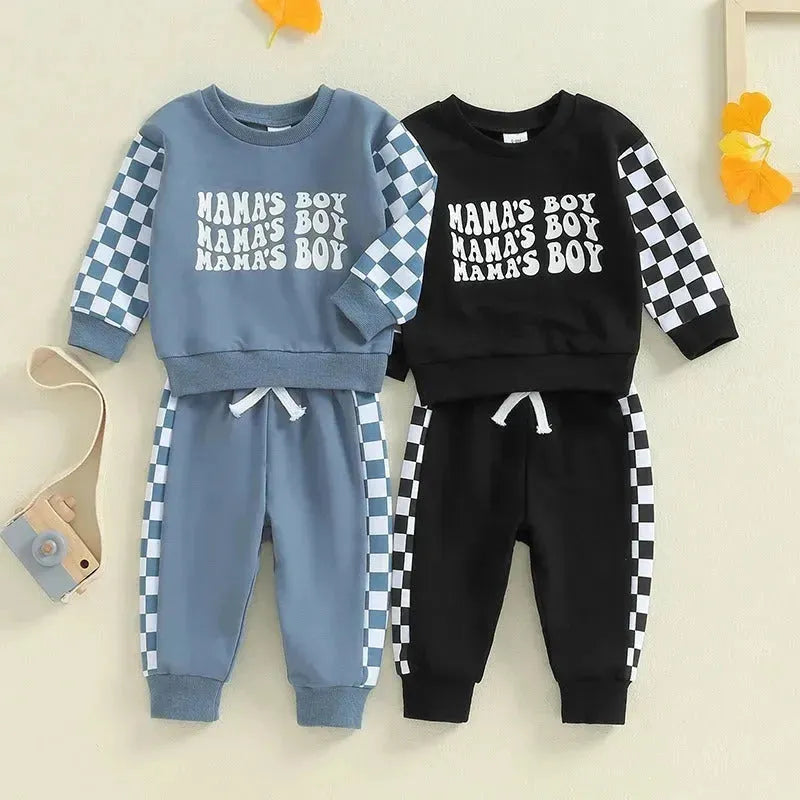 Children Plaid Printed Long-sleeve Sweater Set  Casual baby outfit for Boys Baby two piece for boys