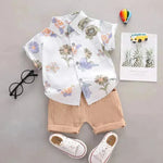 Camisa de solapa de flores de verano set de dos piezas para niños camisa de manga corta y pantalón corto