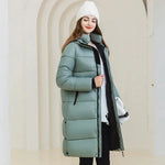 Winter Warm Hooded Coat With Pockets Fashion Simple Long Cotton Jacket Solid Color Outwear Women's Clothing