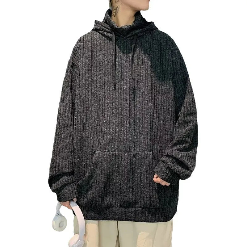 American Oversized Drawstring Turtleneck Hoodie Sweatshirt Men