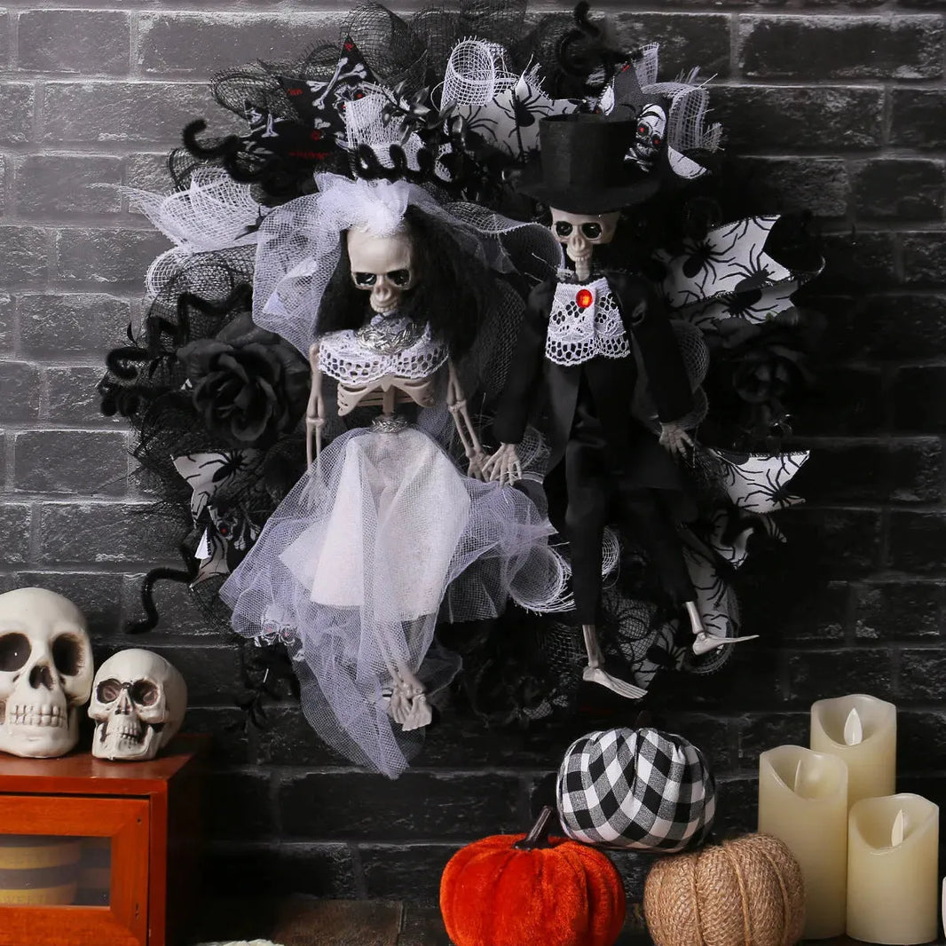 Halloween Skull Novia Groom Mesh Garland Decoración de terror Props