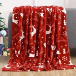 Christmas Elk Snowman Santa Claus Print Blanket Winter Double-sided Flannel Blanket For Sofa Sleeping Shawl