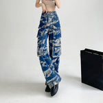 New Tie-dye Cargo Trousers With Pockets Y2K Fashion High Waist Loose Wide Leg Pants Spring And Autumn