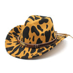 Western Style Camo Cowboy Hat Woolen Felt Cow Pattern Big Brim Wide Brim Denim Top Hat Camouflage Cowboy Cowgirl Hat