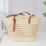 Large Capacity Fashion Urban Simple White Khaki Straw Braided shopper Beach Bag