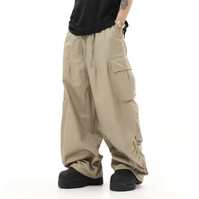 American Vintage Crumpled Multi-pocket Loose Baggy Cargo Pants Men