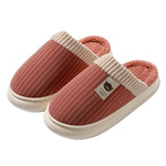 Solid Striped Plush Slippers Winter Warm Bear Fleece Shoes House Indoor Bedroom Floor Thick-soled Home Slipper For Women Men Couple