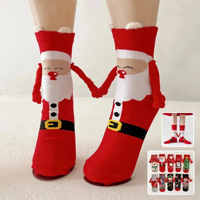 Weihnachtsmagnetsocken süße Elch Santa Claus Snowman Hand-Holding-Socken für Paare