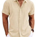 Men's Solid Color Loose Linen Short-sleeved shirt