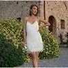 Elegant Chic Spaghetti Strap Luxury Tassel Sequins Feather Women’s Mini Dress for Evening Party, Cocktail Wedding Guest.