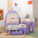 Girls Color Contrast Cute Large Capacity Backpack 5 piece School Bag set