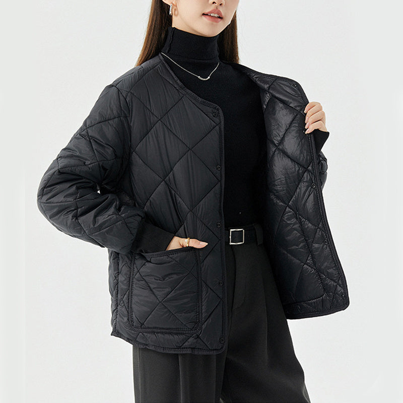 Quilted Padded Coat Winter Jacket With Pockets Lightweight Outerwear For Women's Clothing