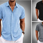 Men's Solid Color Loose Linen Short-sleeved shirt