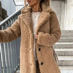 Compre la solapa de manga larga de las mujeres Feece Sherpa Button Long Winter Overcoat