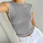 Slim Fit Backless Crop Top Summer Charming Breathable Short Sleeve  Low Back Top  Tank Top for Women