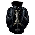 Black Gothic Skull 3D Digital Printing Men's Casual Hoodie Sweatshirt Pullover top