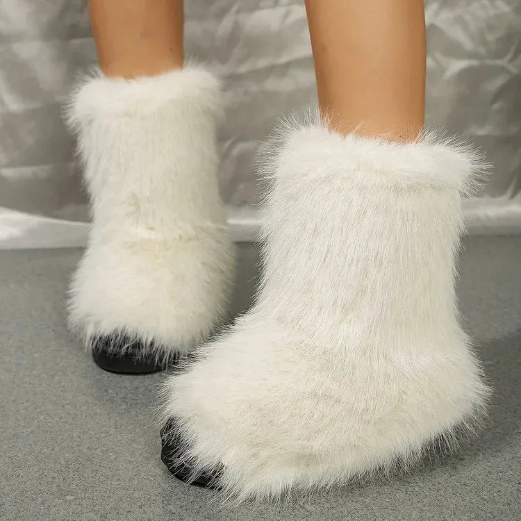 Fashion Long Plush Stivali da neve inverno Warm Mid Tube Furry Cotton Scarpe per donne Short Stivale