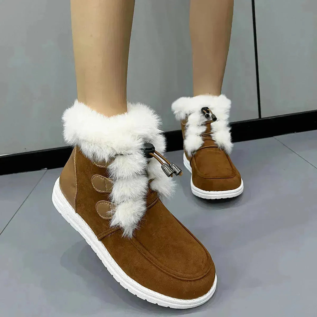 Fashion Leede Fleece Botas de nieve Invernal Winter Warm Fee Redonde Toe Cotton Shoes Versátiles Cortas Cortas para mujeres