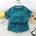 Children's Summer Clothing Casual Plain color Cotton Short Sleeve shirt and Short pant Two-piece Set