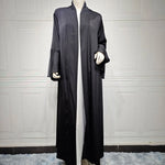 Abaya Dos piezas Set elegante Satin Color liso Abaya Kimono Frente abierto Abaya Dubai Abaya Wom para mujeres de Medio Oriente