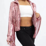 Women Fashion Long sleeve Tassel Sequin top jacket Y2K cropped jacket