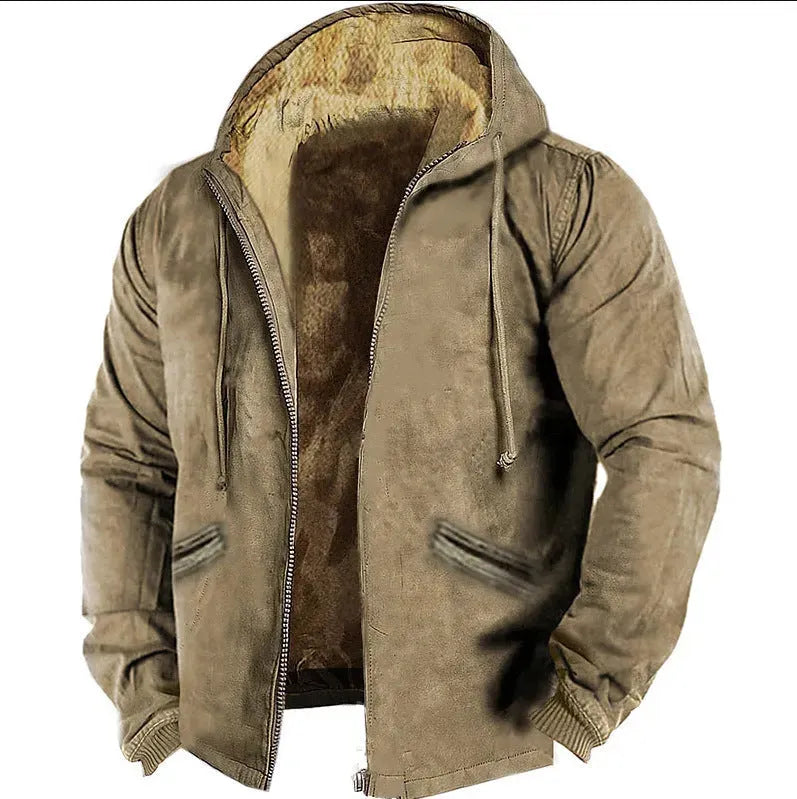 Winter Thick Fleece-lined Cotton-padded Coat Drawstring Jacket Cardigan for Men