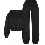 Ins Letter Sports Suit Zip-up Hooded Cropped Sweatshirt  jogging  pant tracksuit Fashion Womens Clothing Two piece joggers