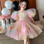 Girls Princess Mesh Puff Sleeve Dress Princess gown for kids