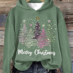 Round Neck Hooded Long Sleeve Four Christmas Trees Loose Sweater