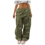 Pantalones de carga informales para mujeres Solid Color Drawstring Diseño de bolsillo Fashion Street Street Girls