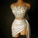 Strapless Tassle  Corset dress Women's Tube Top Rhinestone Chain Skirt Outfit for Evening party Cocktail event