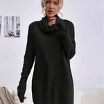 Autumn Winter Solid Cashmere  Loose  Mini Turtleneck sweater Dress