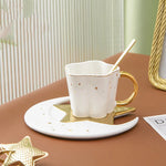 4pc set Creative Porcelain Ceramic Coffee Cup With Star And Moon Saucer