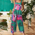 Casual Summer Cotton Floral Sleeveless loose Jumpsuit