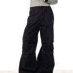 Contrasting Color Of Black And Red Workwear With Pocket Trousers