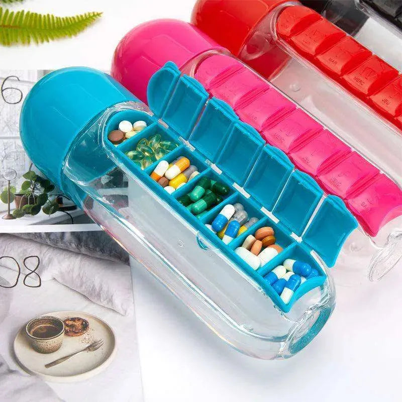 7-Day Pillbox Water Bottle Travel Organizer - EX-STOCK CANADA