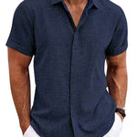 Men's Solid Color Loose Linen Short-sleeved shirt