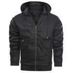 Men's Leather Jacket Men Motorcycle Removable Hood