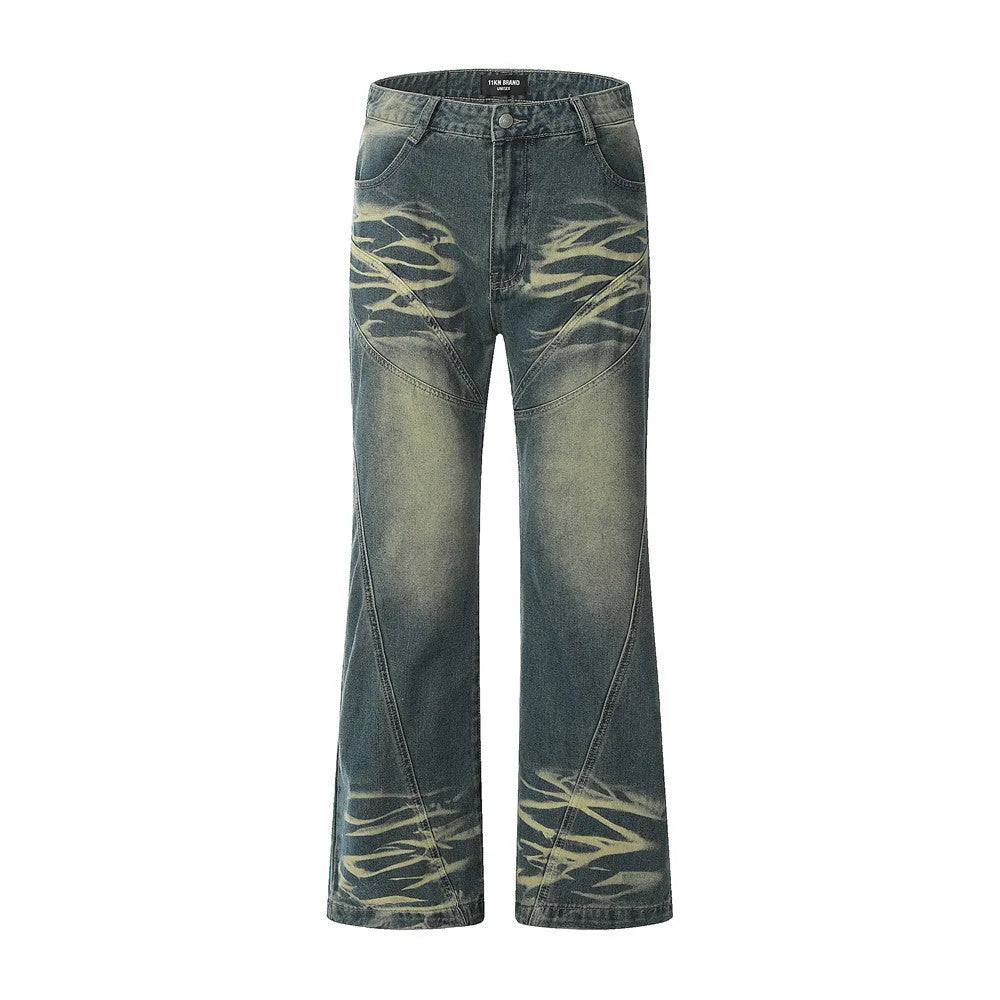 Washing Indentation Denim Bootcut Jeans Pants Men