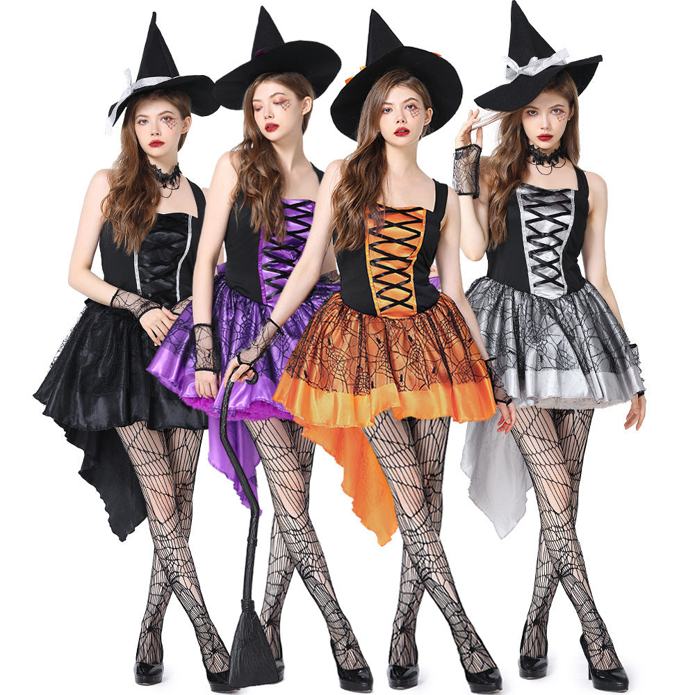 Halloween Mesh Camisole Witch dress costume set Party Performance Costume