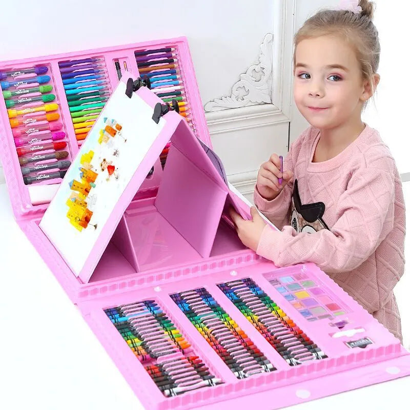 Version de chevalet à double panneau aquarelle Ensemble de stylo brosse Crayon Huile pastel Enfants peinture coloriage dessin art ensemble.