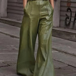 Fashion Leather High Waist Pocket Casual Trousers